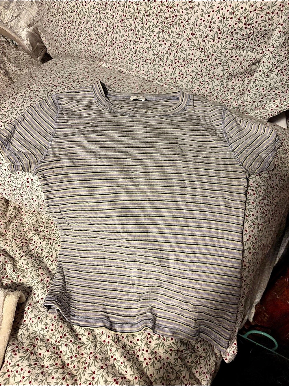 Wilfred Ribbed Crew-Neck T-Shirt Purple & Green Small
